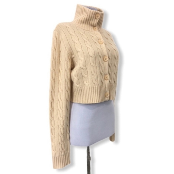 Ralph Lauren Black Label Sweater 100% Cashmere Cropped Cable Knit Cardigan - Picture 2 of 4